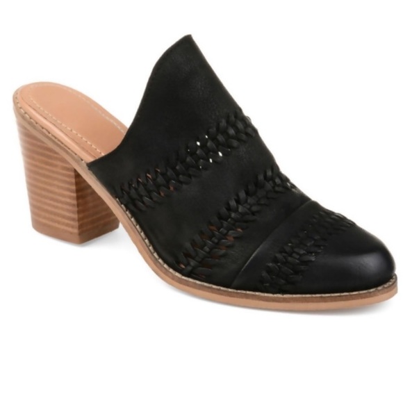 Journee Leather Huntly Black Bootie slides W/ Blocked Heels Sz 9 - Picture 5 of 12